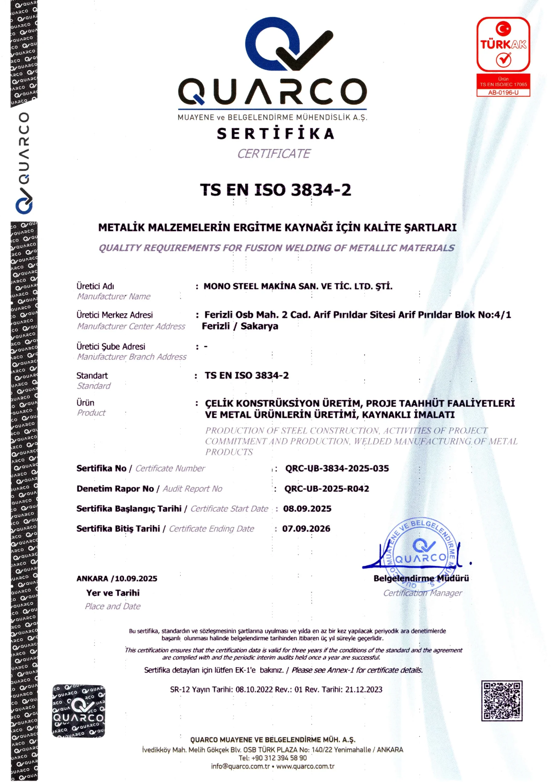 ISO 3834 Certificate